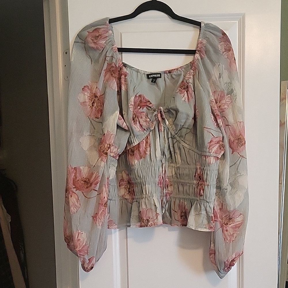 Express Floral Blouse - Pink and Gray